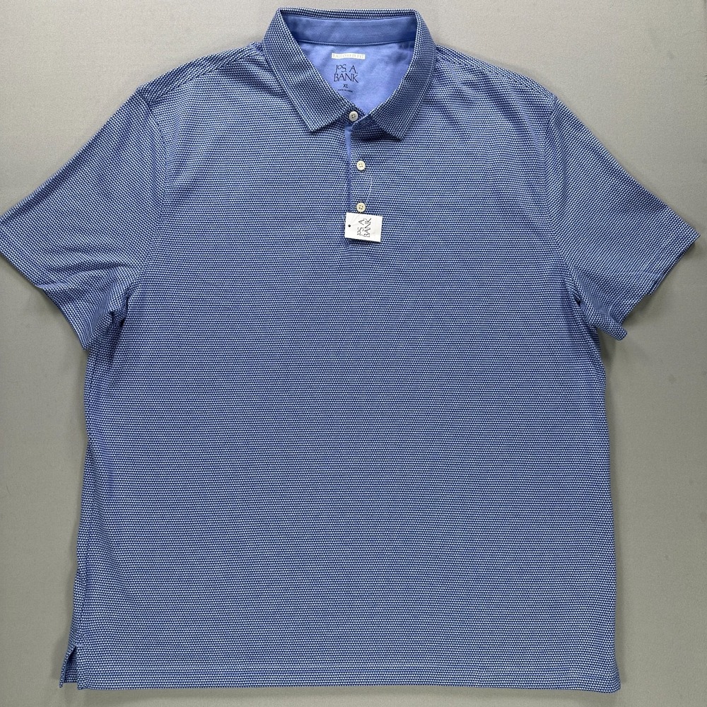 NWT Jos A Bank Tailored Fit Polo Shirt XL Blue Micro Print Cotton Blend Golf